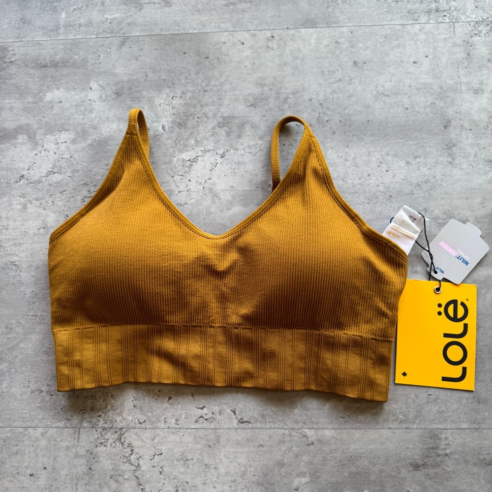NWT Lole Sweat Tech Rib Sports Bra in Pecan, Size Medium